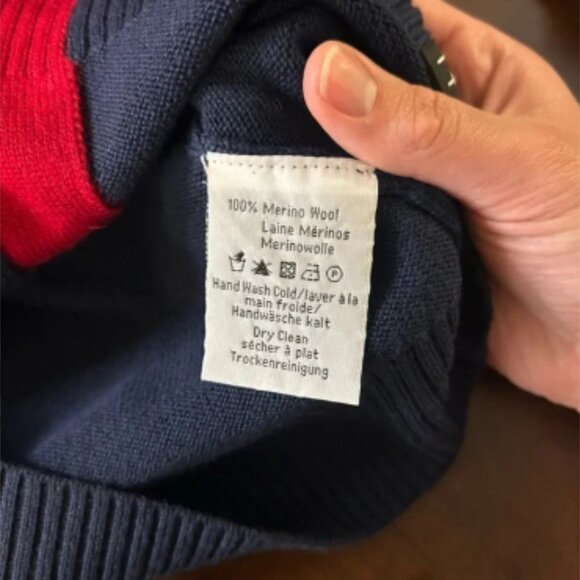 Neve Natalie Full Zip Sweater Ski Navy Blue Red Gray Stripe Ski 100% Wool Size S - Picture 7 of 8